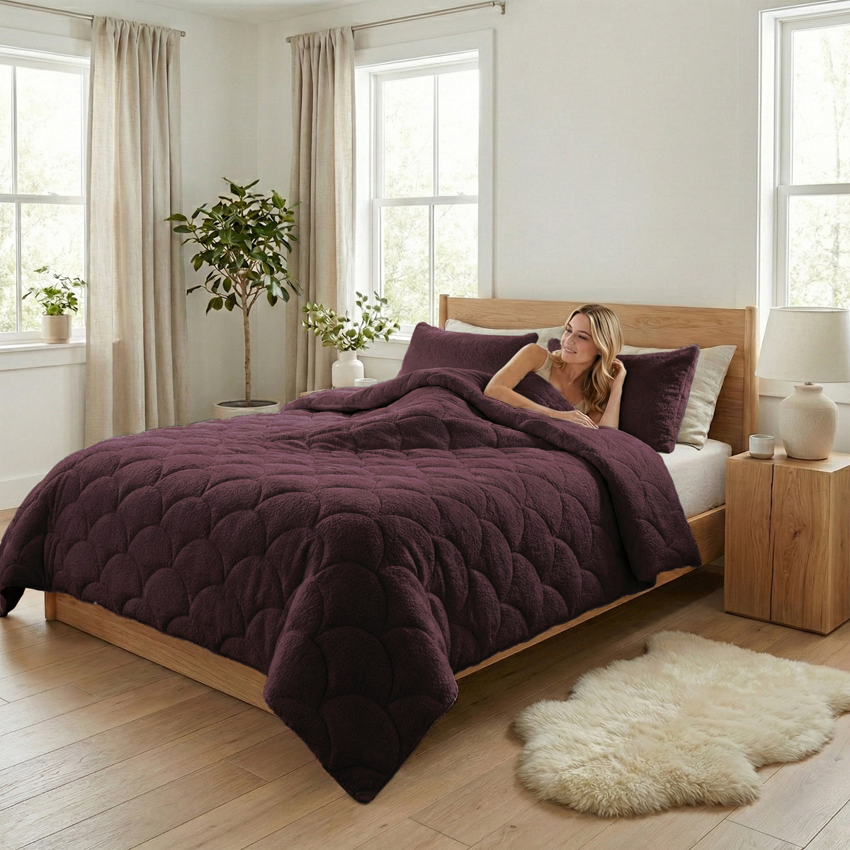Teddy dekbed Bordeaux