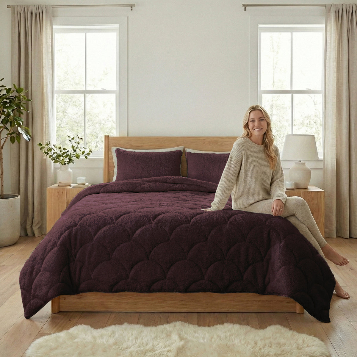 Teddy dekbed Bordeaux