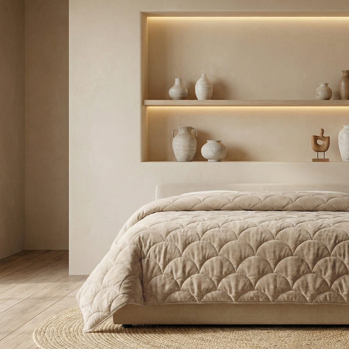 Chenille Velvet dekbed Taupe, extra foto