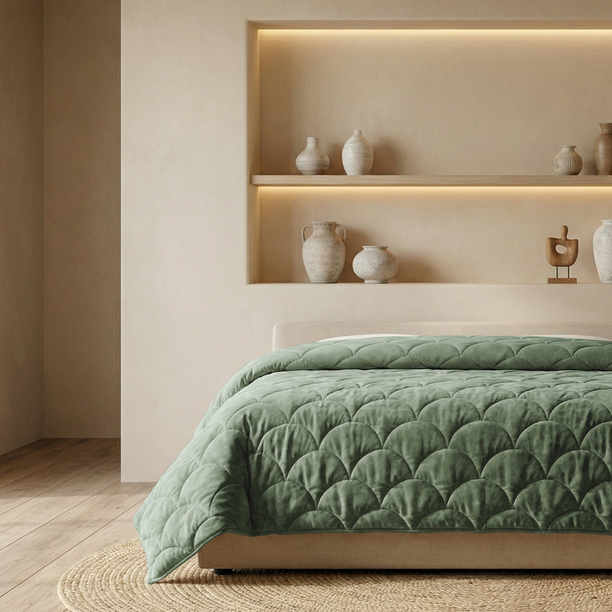 Chenille Velvet dekbed Hedge Groen, extra foto