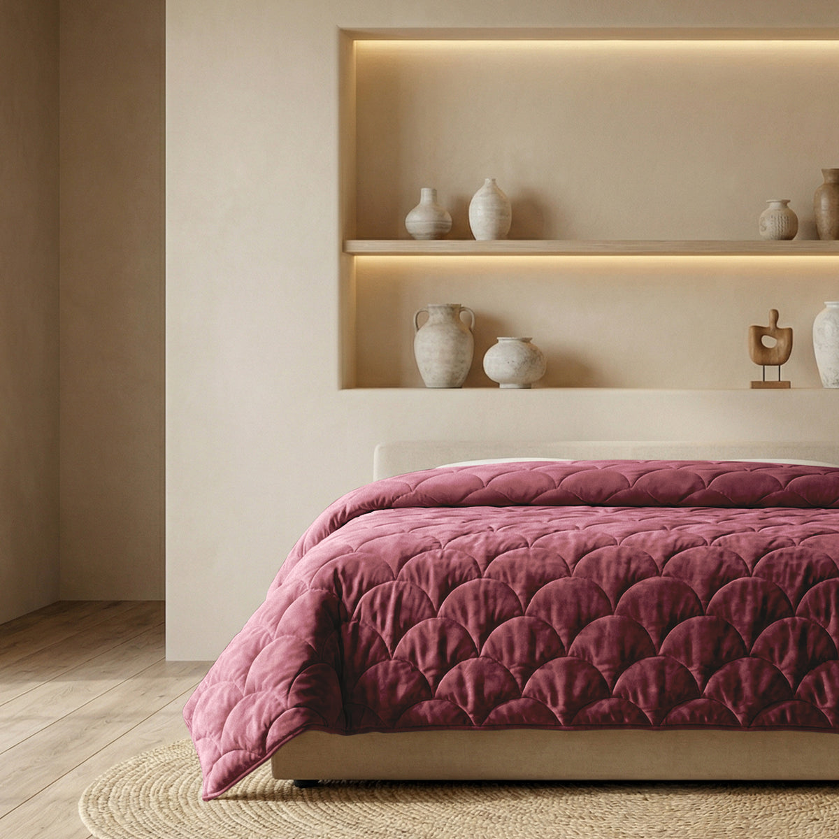 Chenille Velvet dekbed Burgundy, extra foto