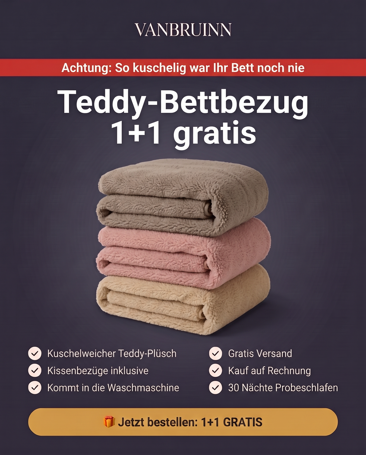Teddy dekbedovertrek 1+1 gratis