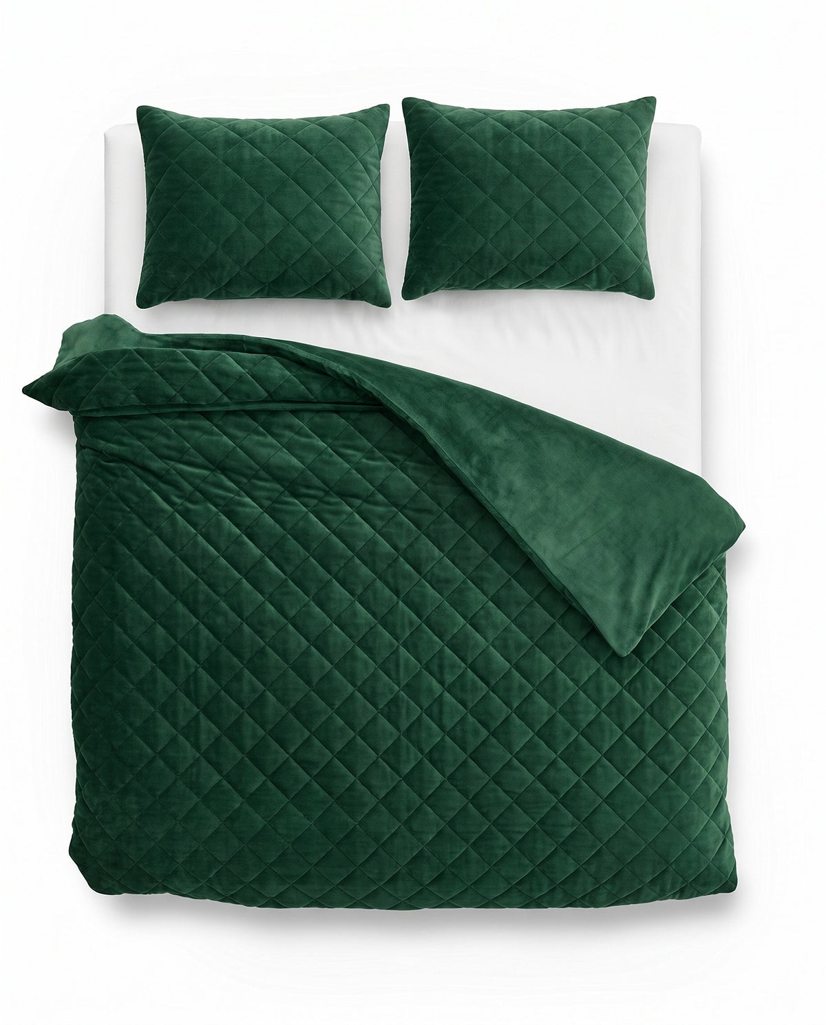 Chenille Velvet dekbed Hedge Groen van bovenaf op bed