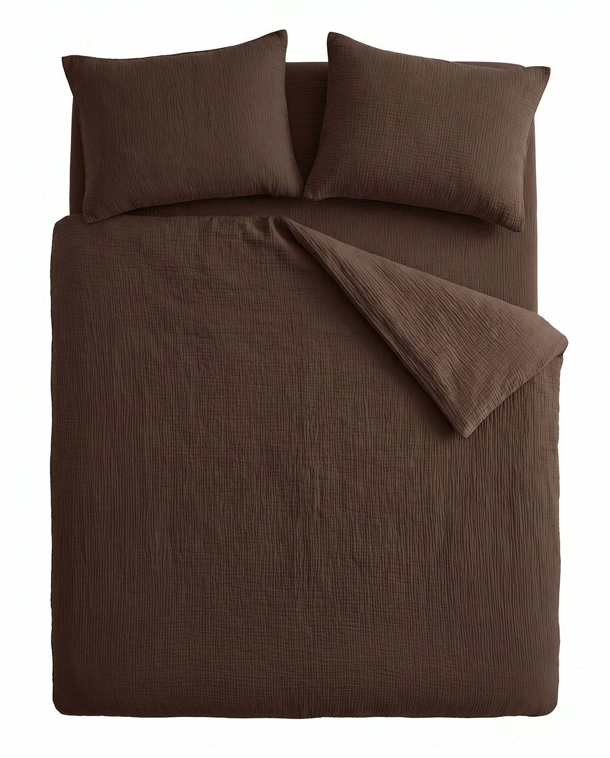 Mousseline dekbed Chocolade van bovenaf op bed