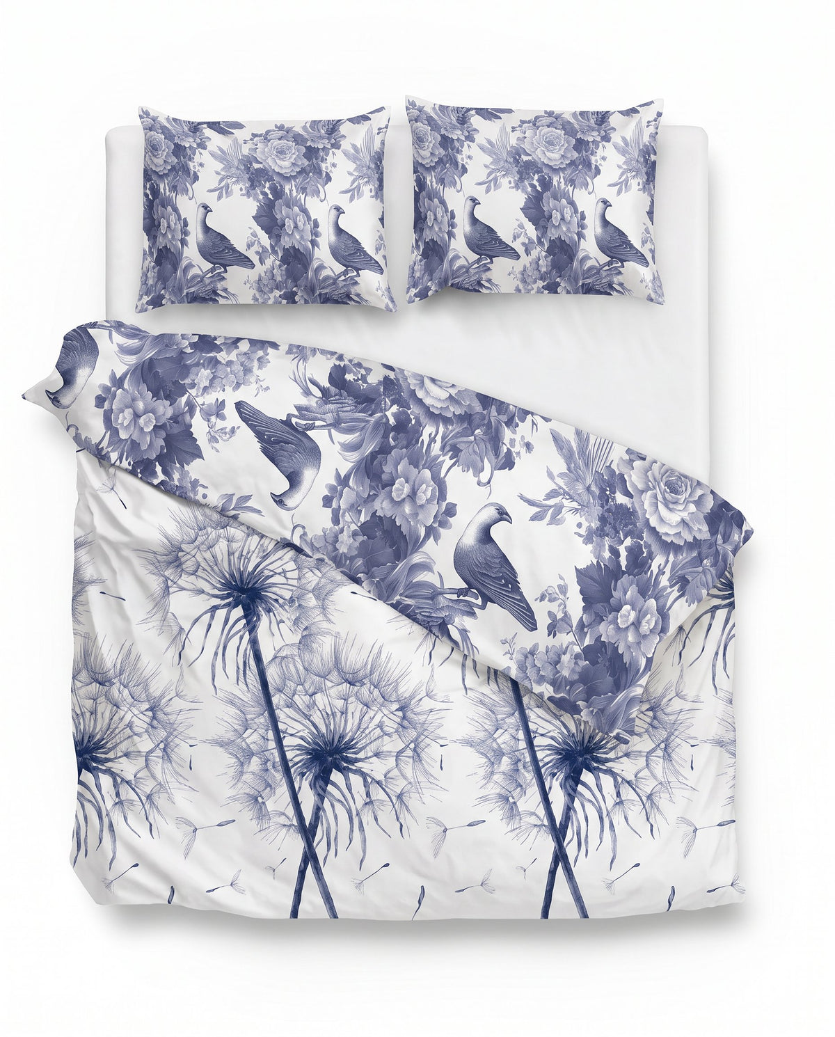 Nano Printed dekbed Reverie Blue van bovenaf op bed