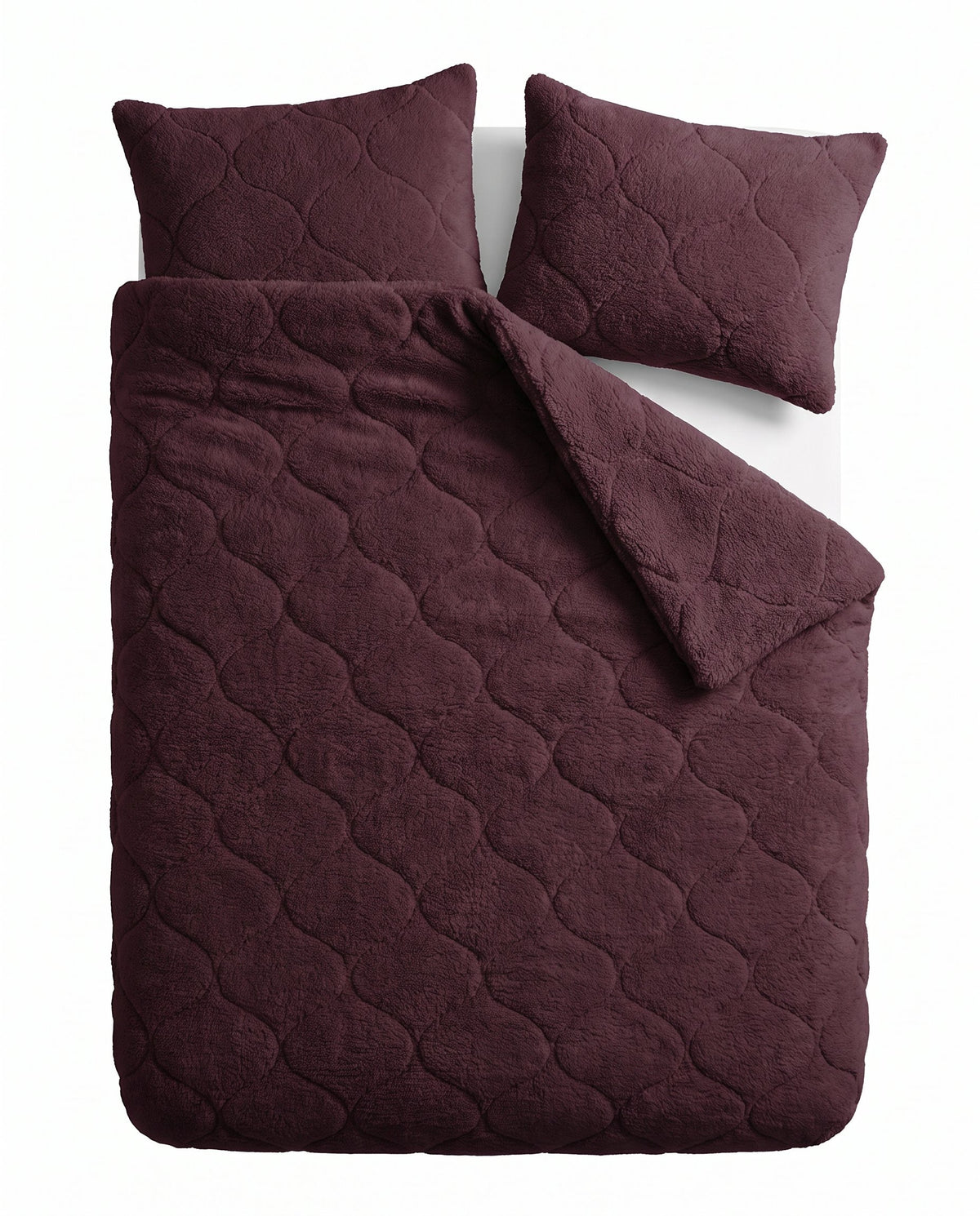 Teddy dekbed Bordeaux van bovenaf op bed