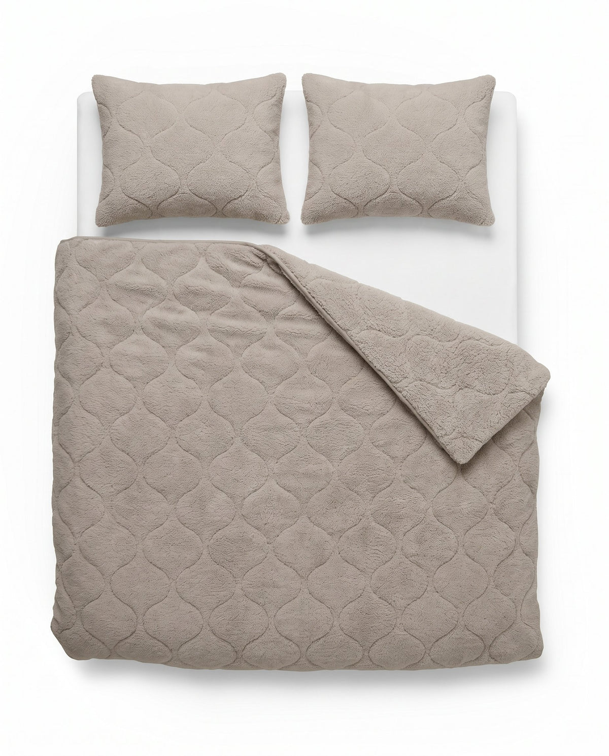 Teddy dekbed Taupe van bovenaf op bed